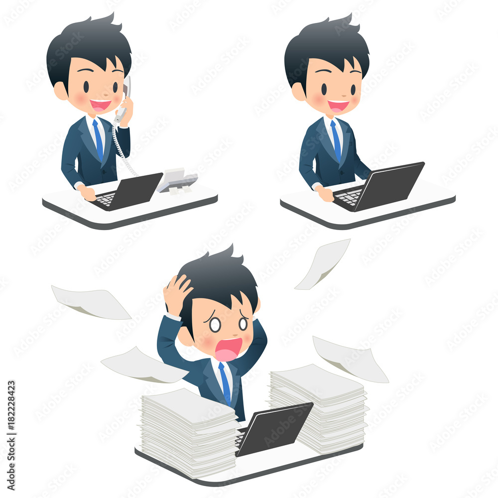 スーツ姿の若い男性会社員　デスク3点セット