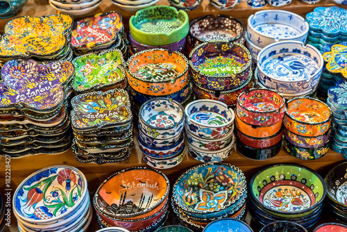 Traditional Turkish ceramics on sale at Grand Bazaar in Istanbul