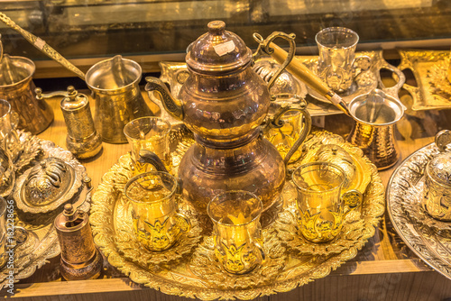 Traditional Turkish handmade silver or copper tea sets