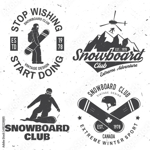 Set of Snowboard Club insignia. Life is better on the slopes.