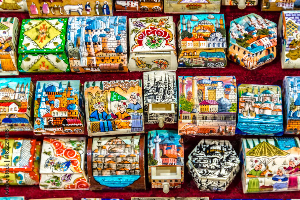 Collection of Souvenirs of colorful magnets with Istanbul popular landmarks