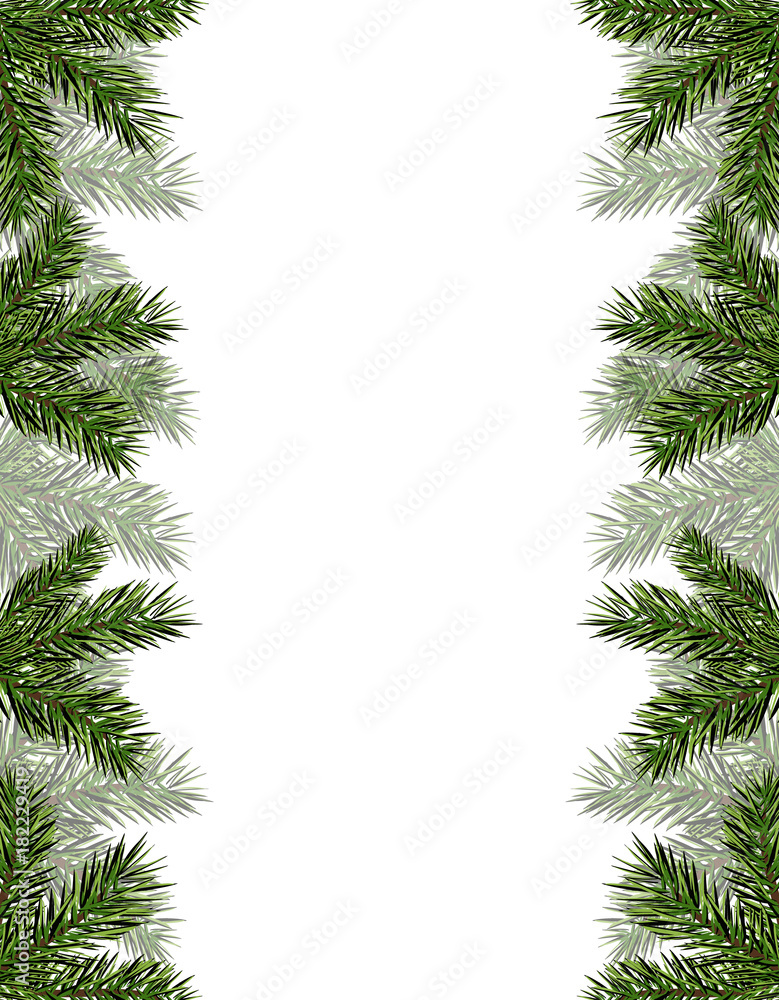 New Year Christmas. Flyer, business cards, cards, invitations. Green branches of trees on both sides. illustration New Year Christmas. Flyer, business cards, cards, invitations. Green branches of trees on both sides. illustration