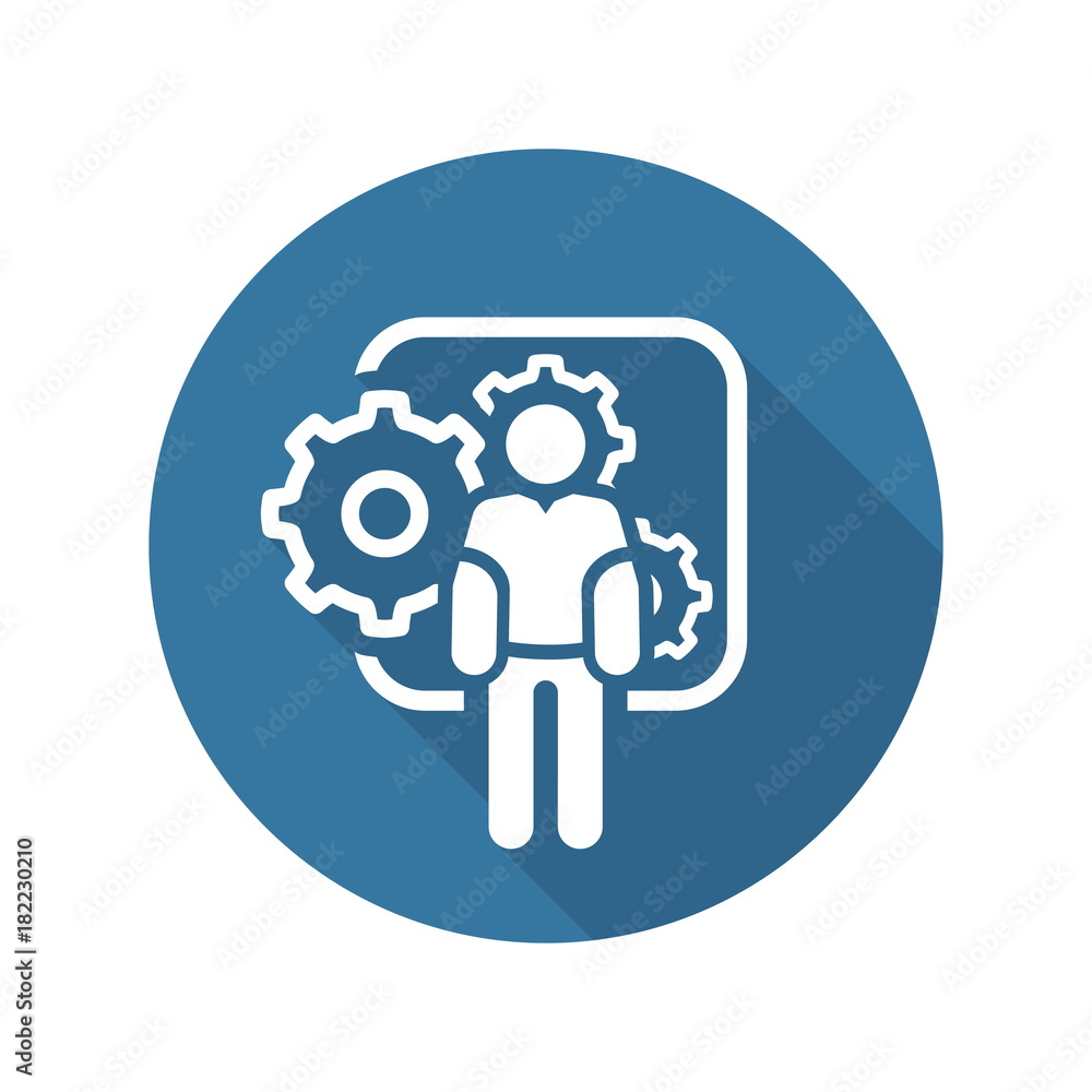 Mechanical Engineering Icon. Man and Gears. Development Symbol.