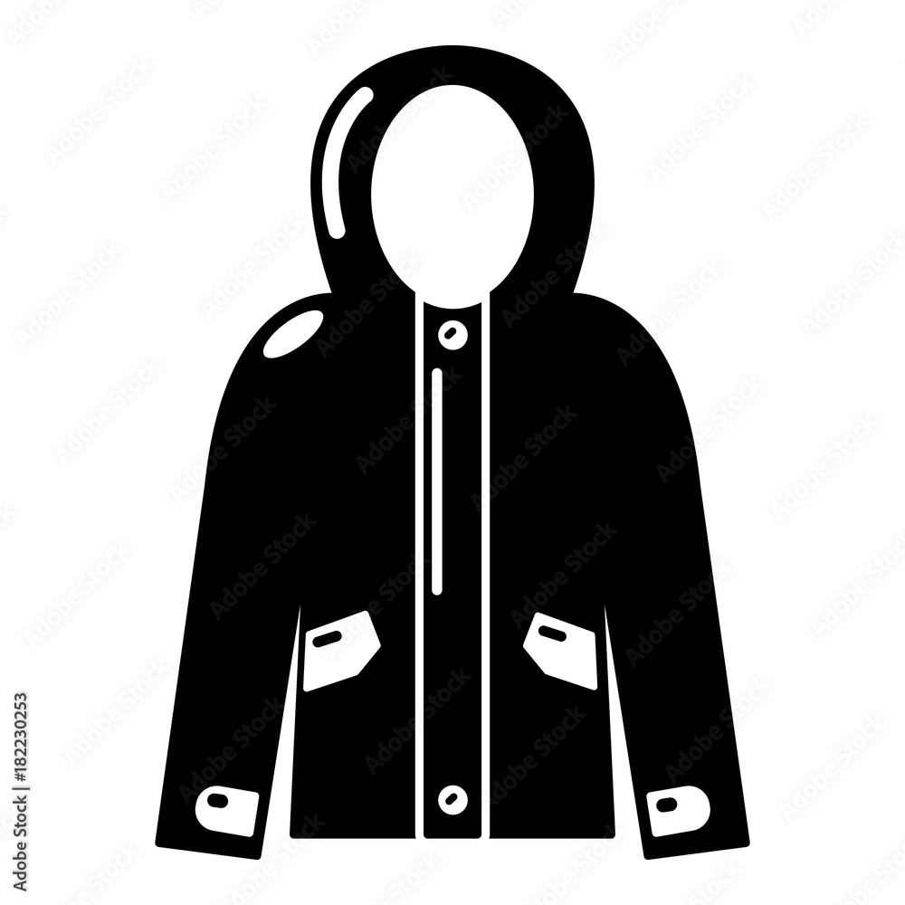 Hooded jacket icon, simple black style Hooded jacket icon, simple black style