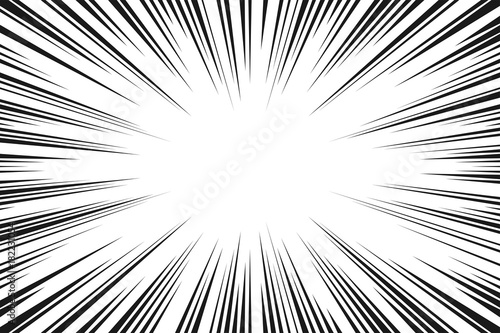Black and white radial lines comics style backround. Manga action, speed abstract. Vector illustration