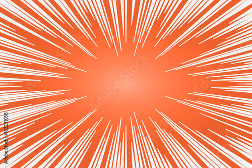 Orange and white radial lines comics style backround. Manga action, speed abstract. Vector illustration