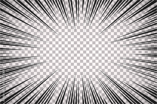 Black and white radial comics style lines  isolated on transparent background. Manga action, speed abstract. Vector illustration photo