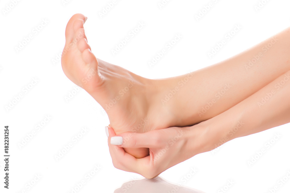 Female feet heel massage - obrazy, fototapety, plakaty 