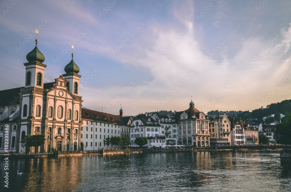 Lucerne Jesuit Church and view of waterfront