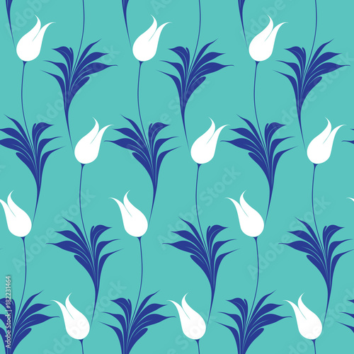Elegant Iznik style tulips seamless pattern