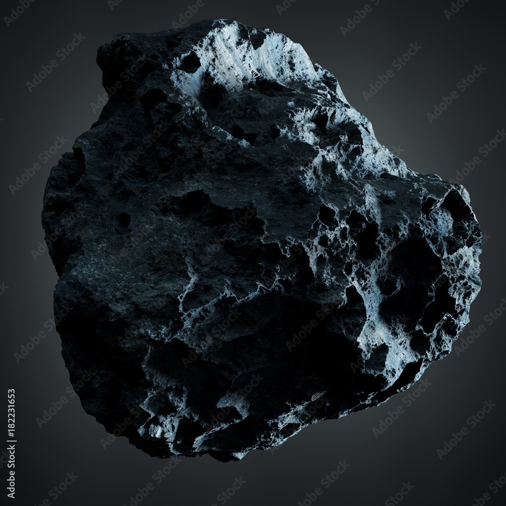 Fototapeta premium Dark rock asteroid isolated 3D rendering