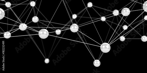 Digital flying network balls connection 3D rendering