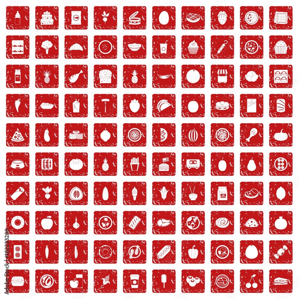 100 nutrition icons set grunge red 100 nutrition icons set grunge red