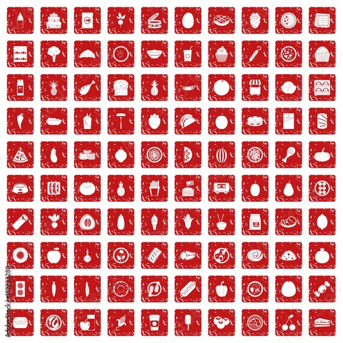100 nutrition icons set grunge red