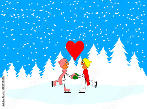 Paar beim Schlittschuhlaufen zum Valentinstag