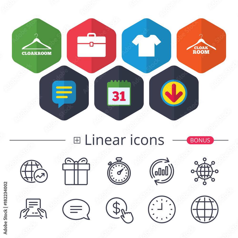 Cloakroom signs. Hanger wardrobe icons. Cloakroom signs. Hanger wardrobe icons.
