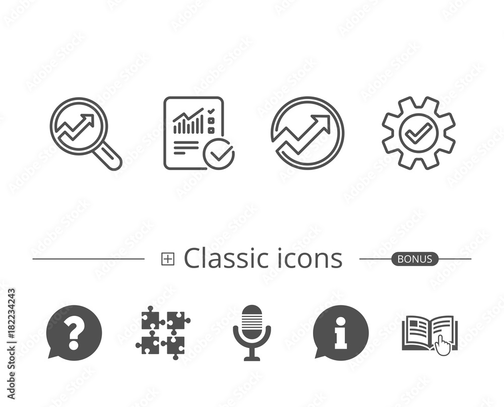 Analysis line icons. Chart, Report and Service. Analysis line icons. Chart, Report and Service.