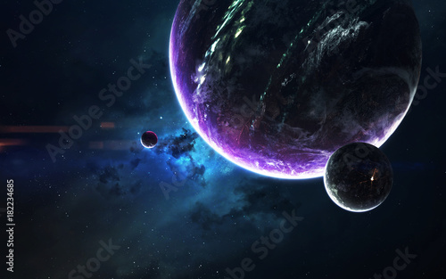 Science fiction space visualisation. Planetary system thousands light years far away from Earth. Elements of this image furnished by NASA