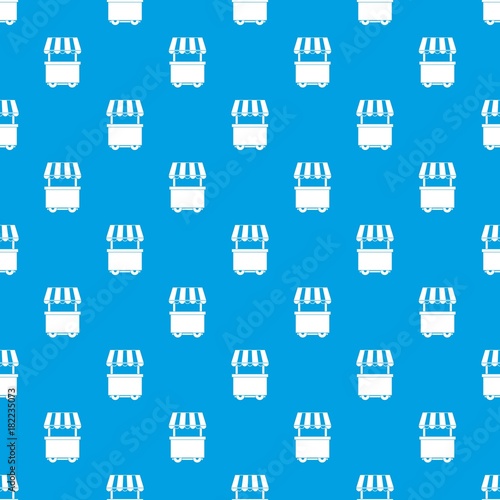 Food trolley with awning pattern seamless blue
