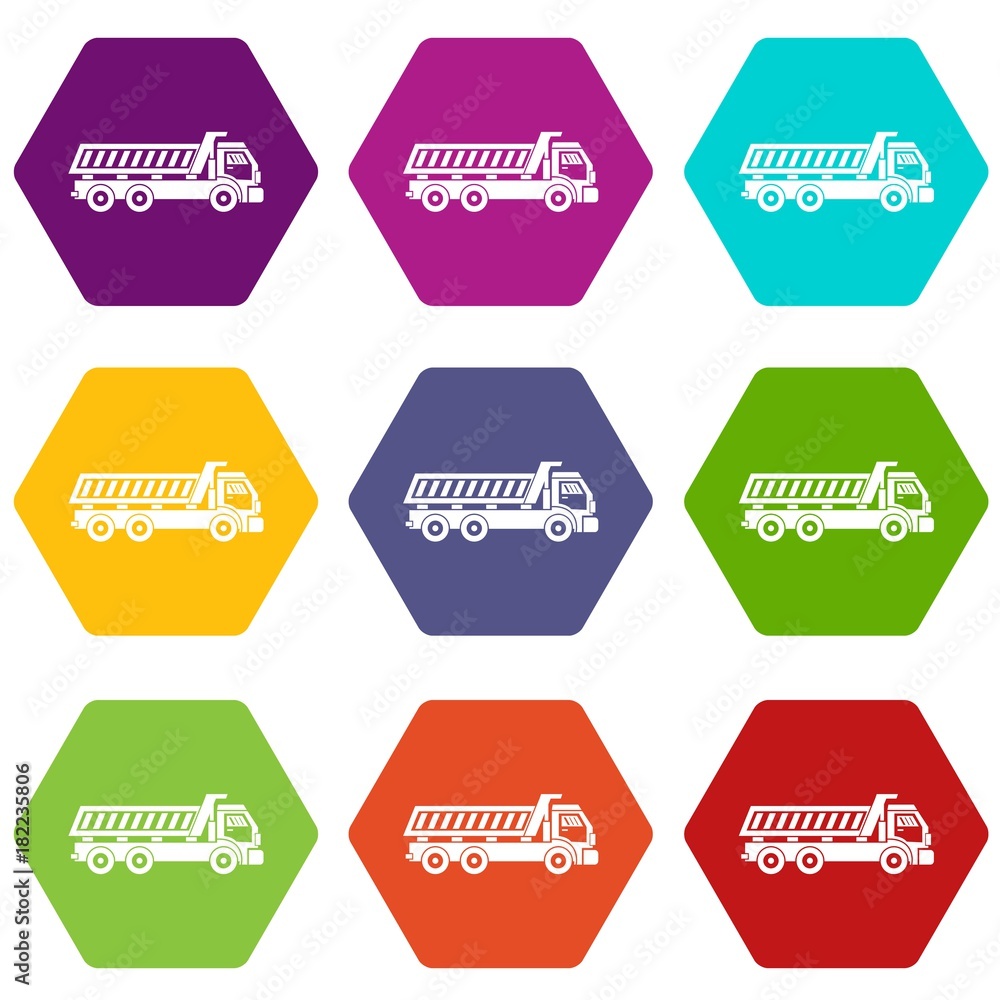 Truck icon set color hexahedron Truck icon set color hexahedron