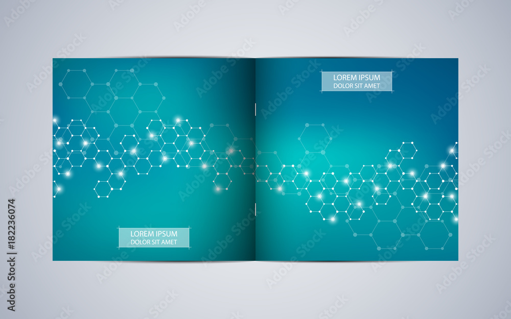 Bi fold square brochure template layout, cover, annual report. Minimalist geometric abstract background. Vector illustration