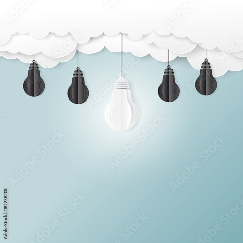 Business creative idea concept.Origami light bulb paper art style.Vector illustration.