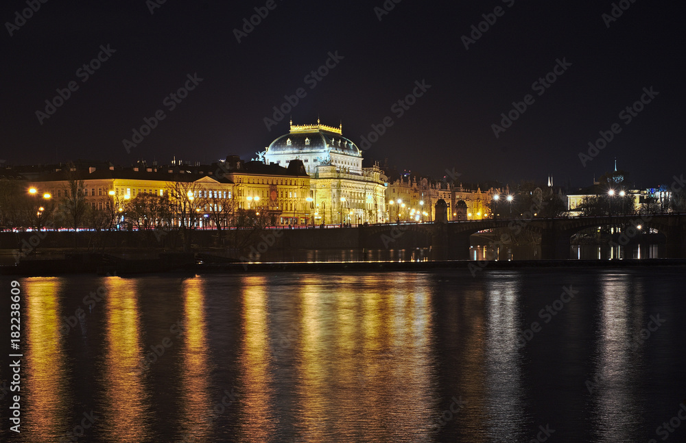Night view at the National Theater in Prague