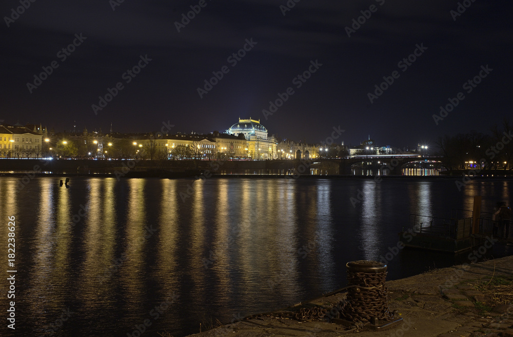 Night view at the National Theater in Prague