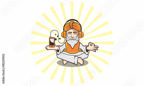 guru, meditation, peaceful, relax, india, health, body, asian, old, man, traditional, gadget, electronics, business, emblem symbol icon vector logo