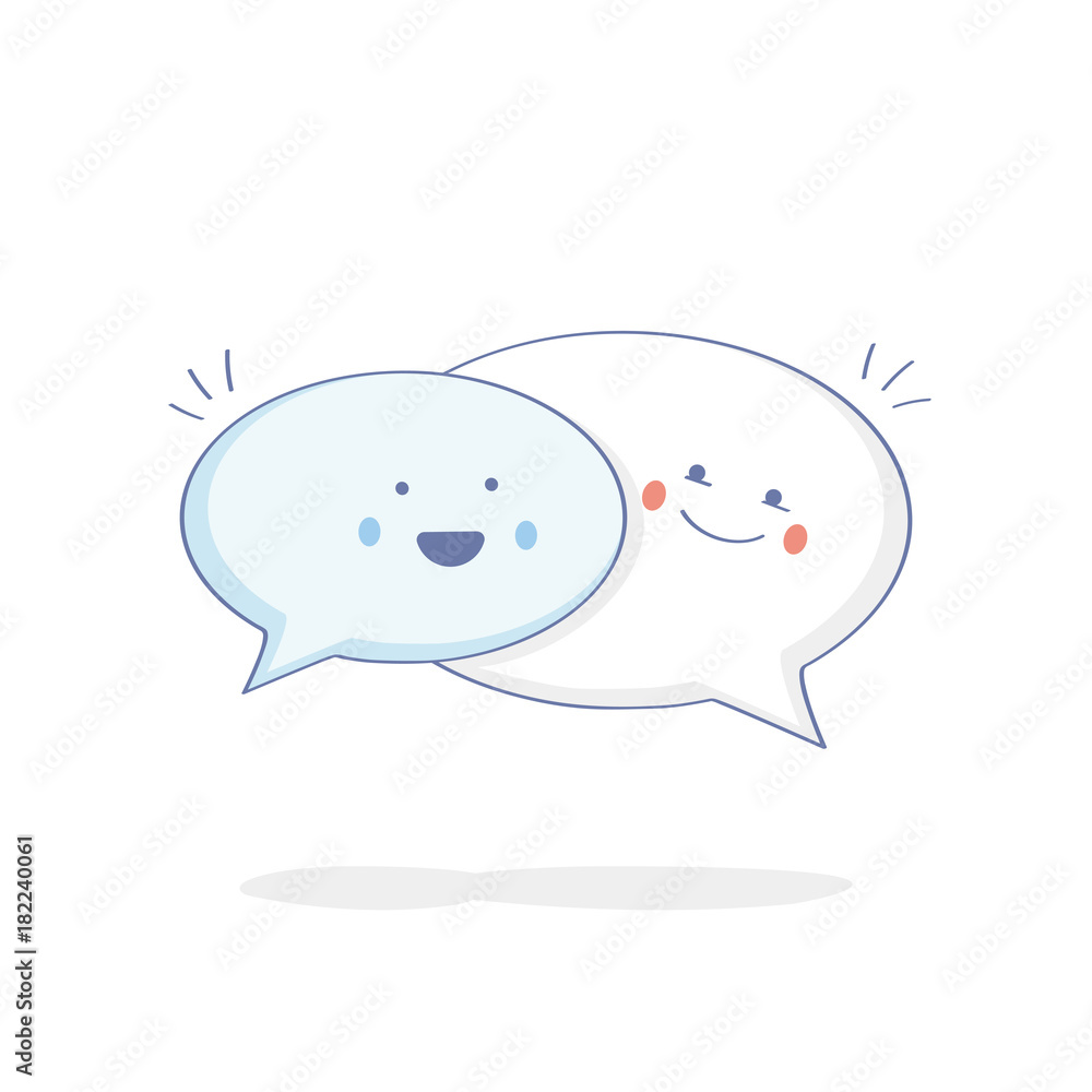 Cute cartoon Chat Speech Bubbles. Flat outline vector illustration icon of  Communication, Talking, Messaging. Modern isolated social media concept.  Stock Vector | Adobe Stock