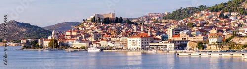 Large panorama of Unesco heritage historic town of Sibenik on Adriatic sea, Dalmatia, Croatia © asafaric