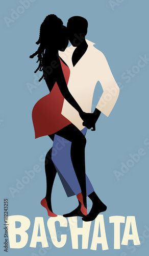 Silhouette of couple dancing bachata. Vector Illustration