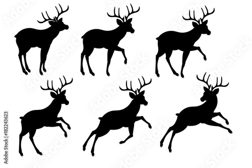 Deer stencil, pattern for santa claus harness, christmas decor .Vector illustration.