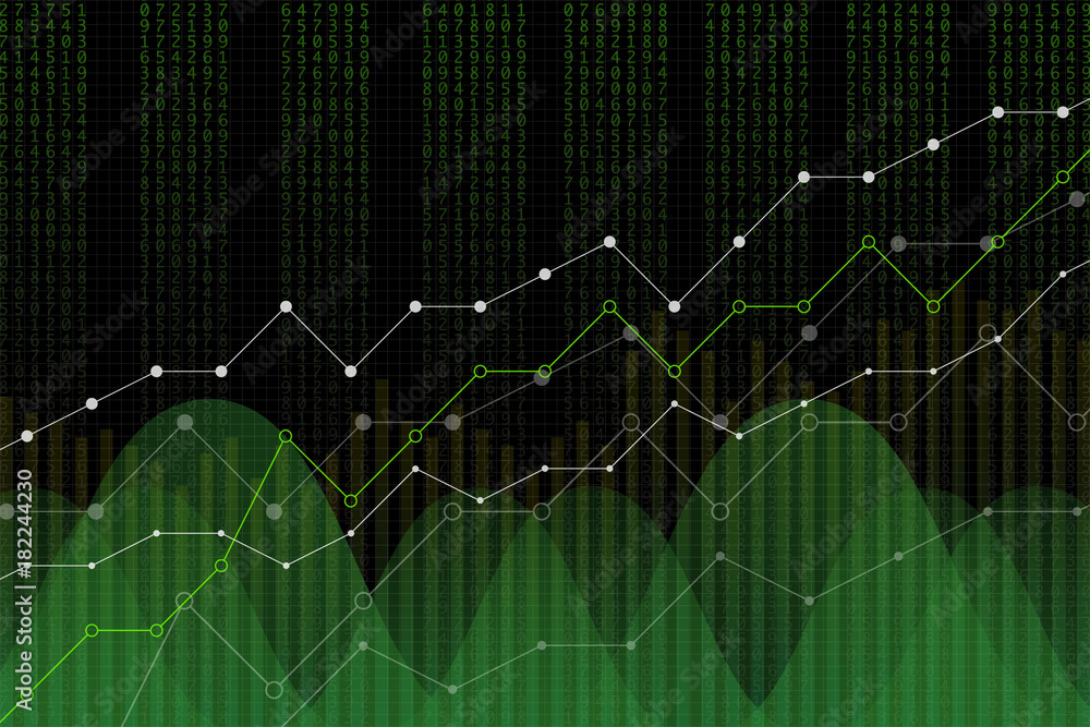 Stock market revenue graph, vector illustration. Green numbers column