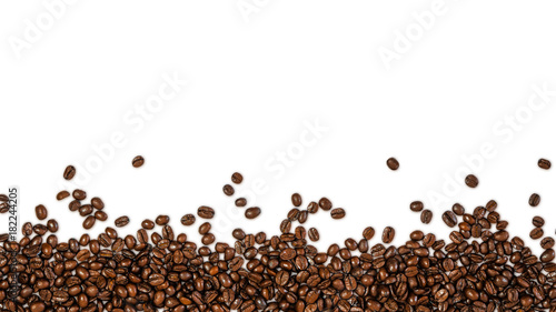 The overlay of coffee beans  isolated with clipping path on white background with shadow
