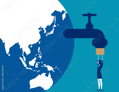 Businesswoman tighten prevent leakage of resources. Concept business vector illustration.