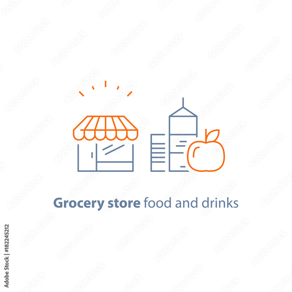 Fototapeta premium Store food and drink order, grocery special offer promotion, checklist and clipboard vector line icon