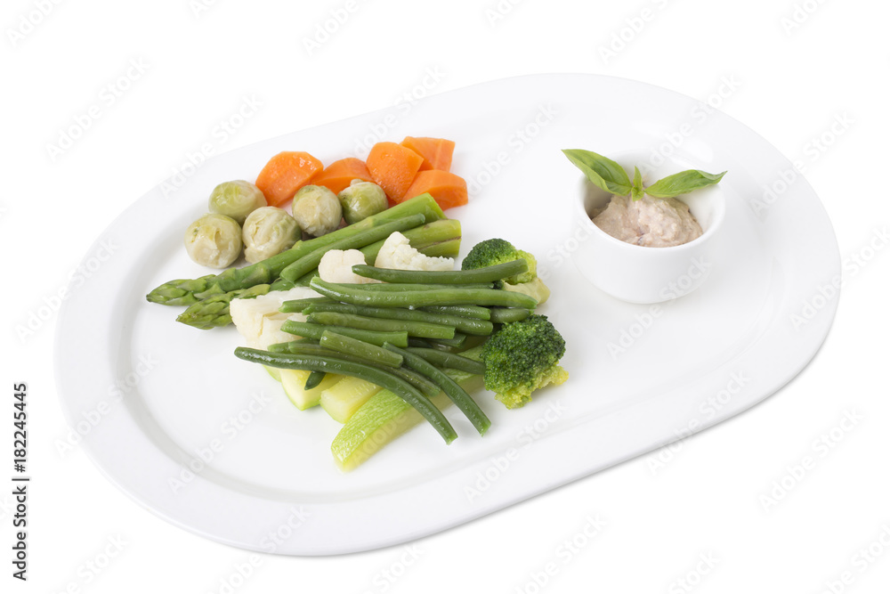 Delicious steamed vegetables with tofu sauce. Delicious steamed vegetables with tofu sauce.