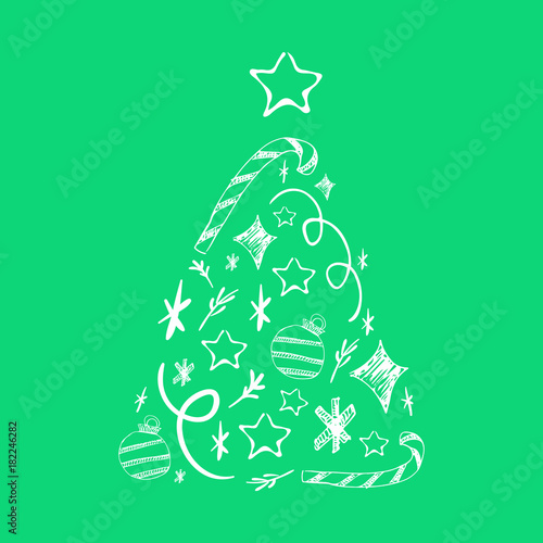 Christmas tree collection. Christmas poster with decorations photo