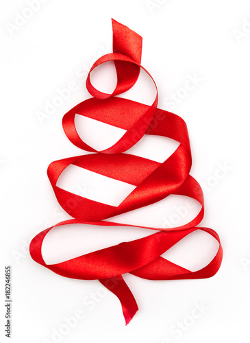 Christmas tree from red ribbon tape isolated on a white background