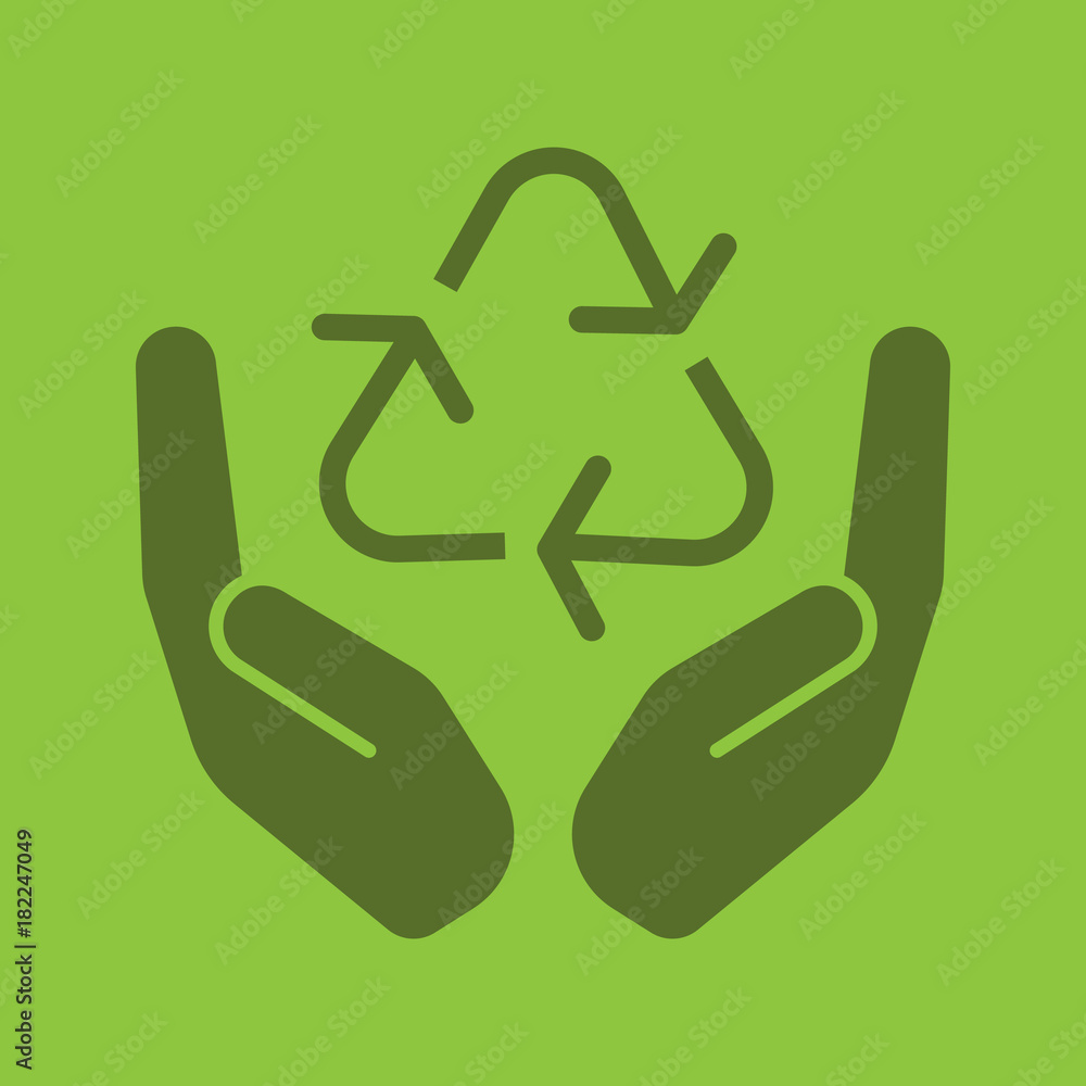 Open palms with recycling sign glyph color icon Open palms with recycling sign glyph color icon