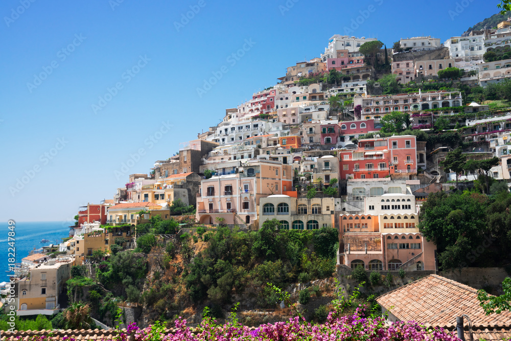 Positano houses on the rock - famous old italian resort, Italy
