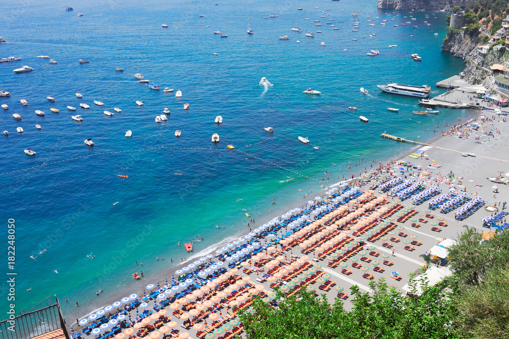 beach of Positano from above - famous old italian resort, Italy