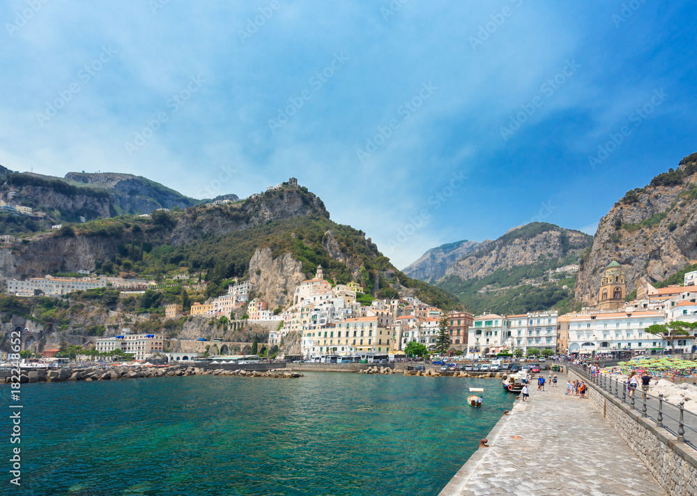 Amalfi town and Tyrrhenian sea waters, Italy