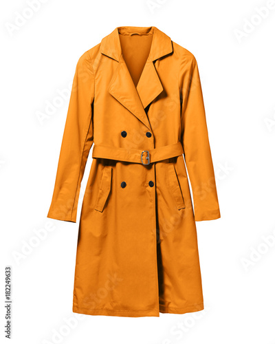 Orange elegant woman autumn coat isolated white