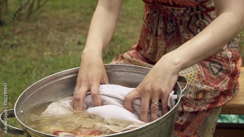 Woman launders in slow motion