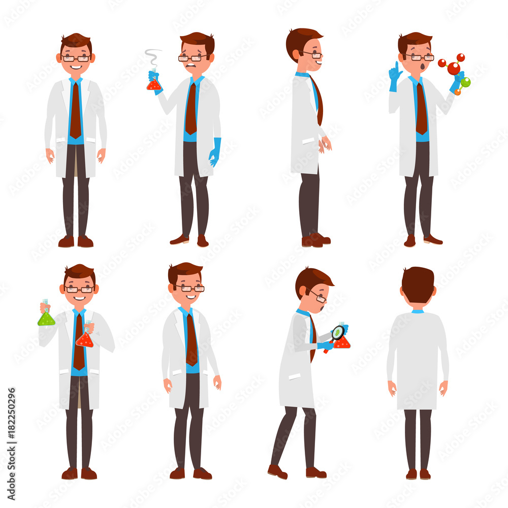 Professional Scientist Vector. Modern Young Worker. Male At Work In Laboratory. Isolated On White Cartoon Character Illustration Professional Scientist Vector. Modern Young Worker. Male At Work In Laboratory. Isolated On White Cartoon Character Illustration