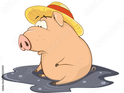 Illustration of a Cute Pig. Cartoon Character