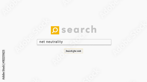 Net neutrality, search of the term in a web search engine, with pixelated effect that simulates an LCD screen