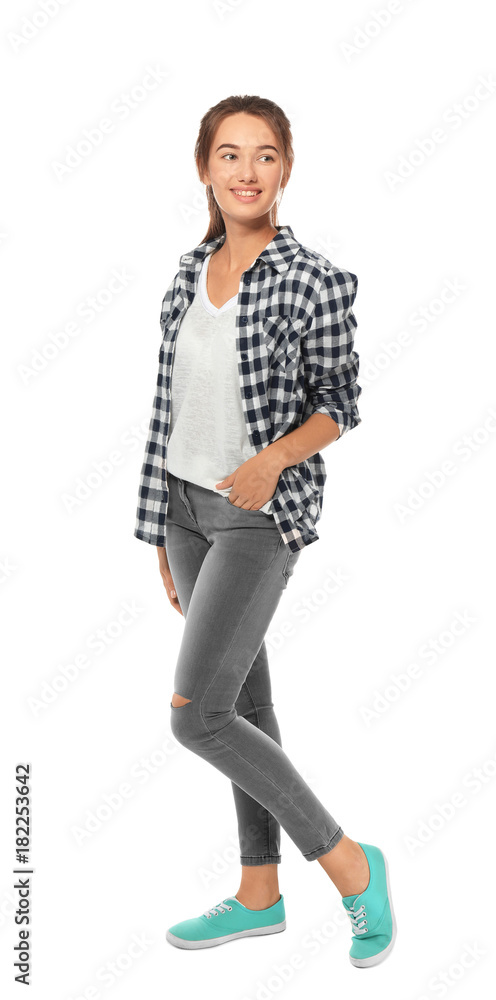 Cute teenager girl on white background Cute teenager girl on white background